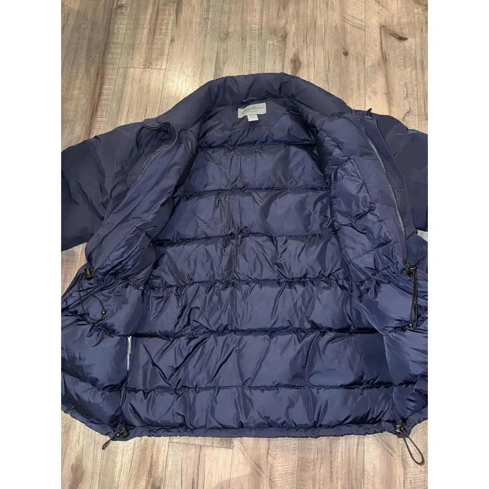 Men's Eddie Bauer Goose Down Coat Quilted Winter Jacket Navy Utility Pocket Warm